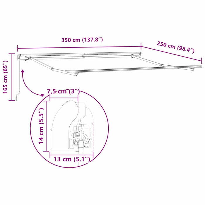 Cadru de copertină Manual Antracit 3,5 x 2,5 m Aluminiu WALTI