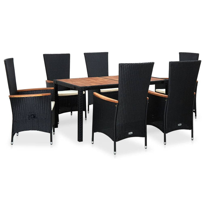 Set mobilier de exterior 7 piese negru poliratan lemn de acacia - WALTI WALTI