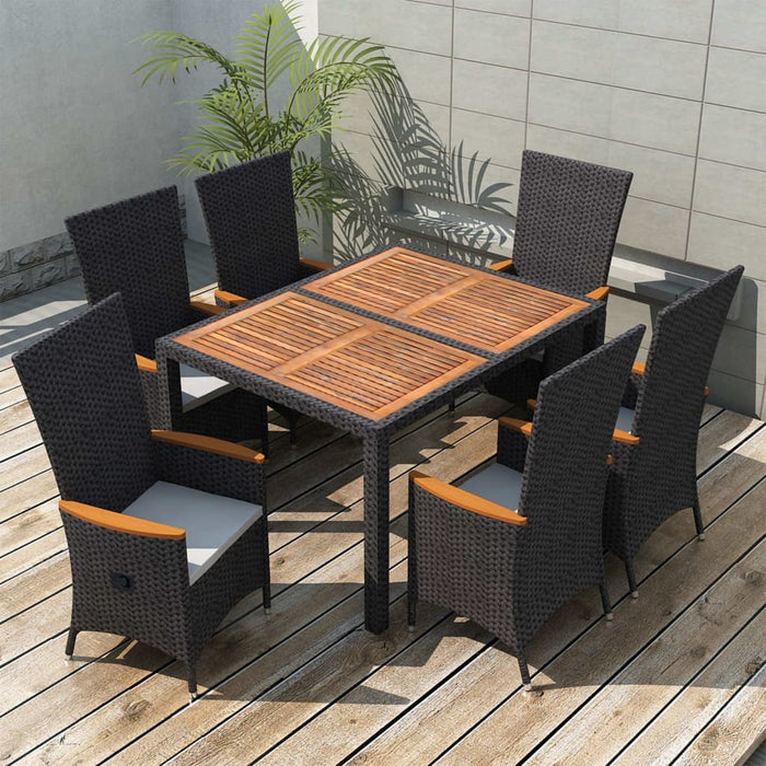 Set mobilier de exterior 7 piese negru poliratan lemn de acacia - WALTI WALTI