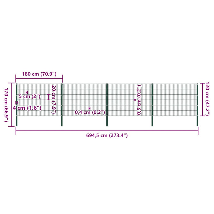 Panou de gard cu stâlpi din fier, verde, 694,5x120 cm - WALTI WALTI