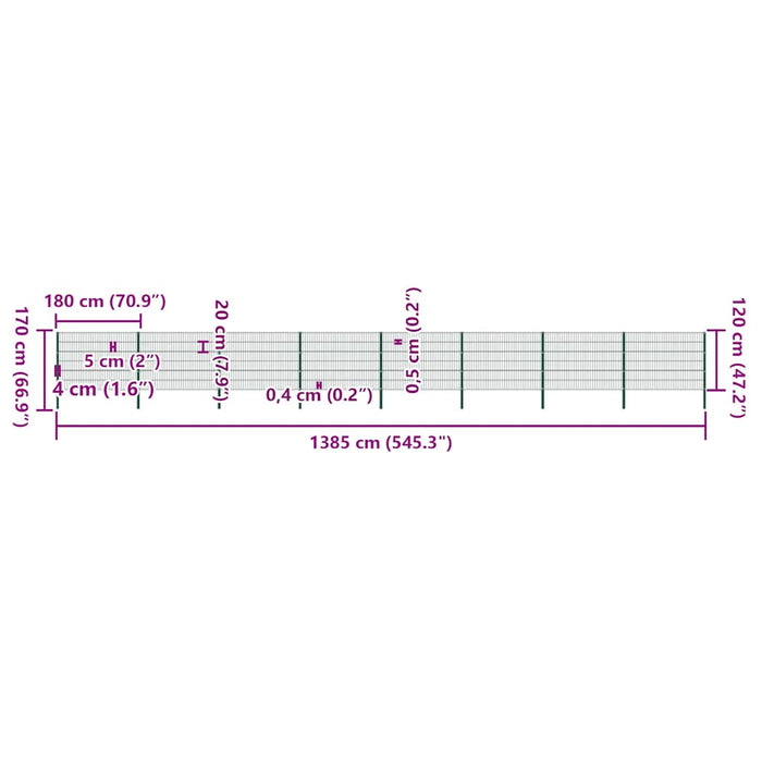Panou de gard cu stâlpi din fier, verde, 1385x120 cm - WALTI WALTI