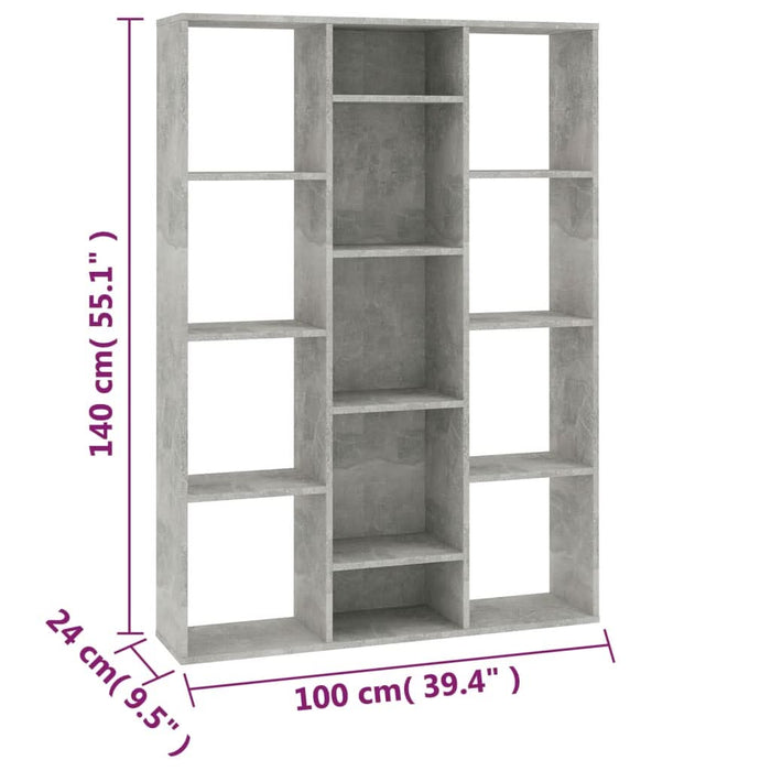 Separator/Bibliotecă, gri beton, 100x24x140 cm, lemn prelucrat - WALTI WALTI