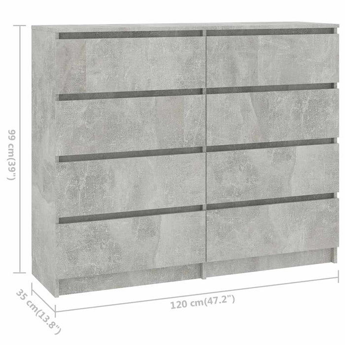 Dulap cu sertare, gri beton, 120 x 35 x 99 cm, lemn prelucrat WALTI