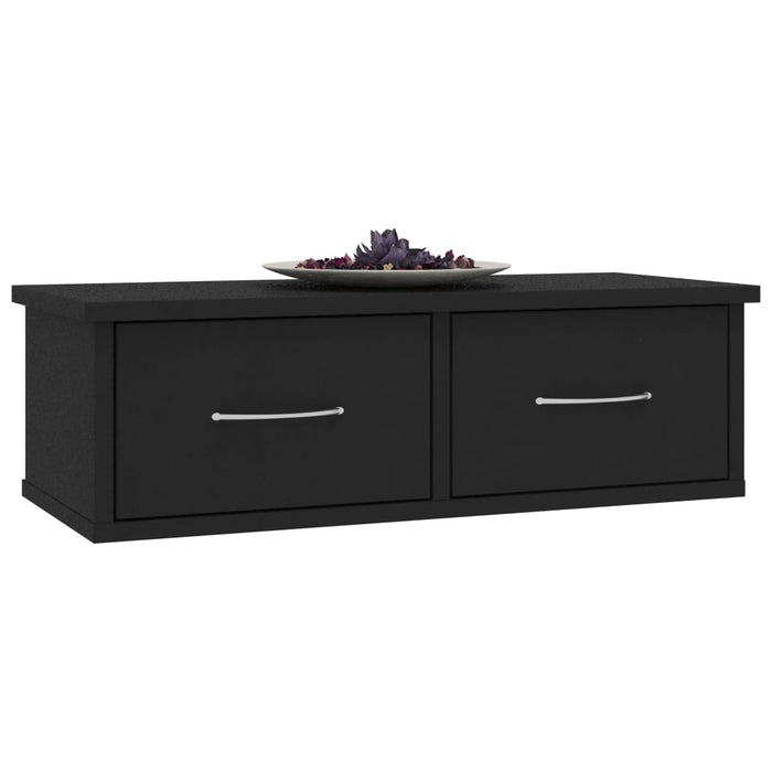 Raft de perete cu sertar, negru, 60x26x18,5 cm, lemn prelucrat - WALTI WALTI