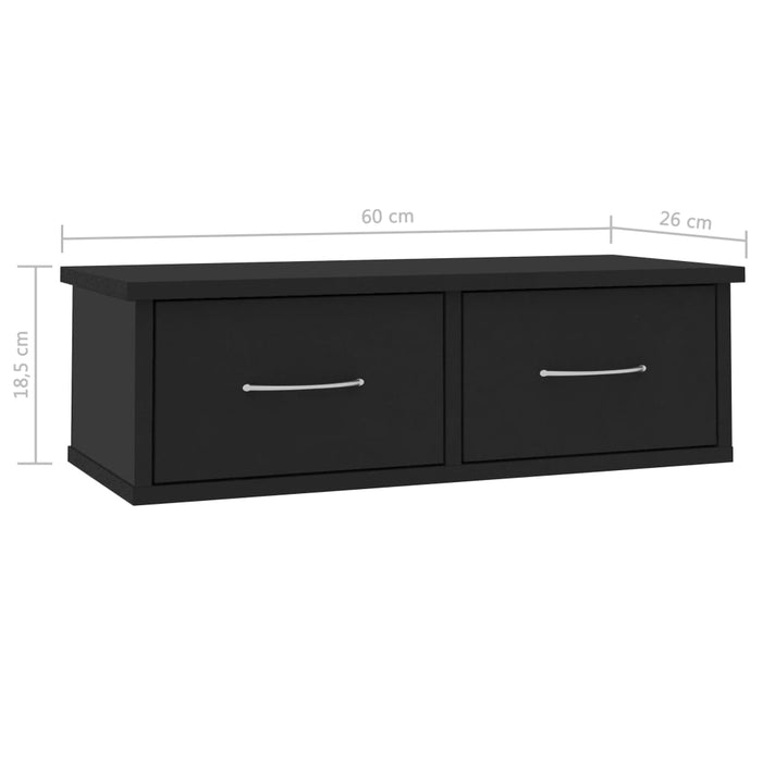 Raft de perete cu sertar, negru, 60x26x18,5 cm, lemn prelucrat - WALTI WALTI