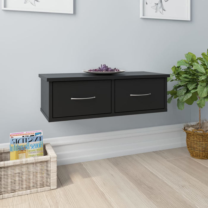 Raft de perete cu sertar, negru, 60x26x18,5 cm, lemn prelucrat - WALTI WALTI