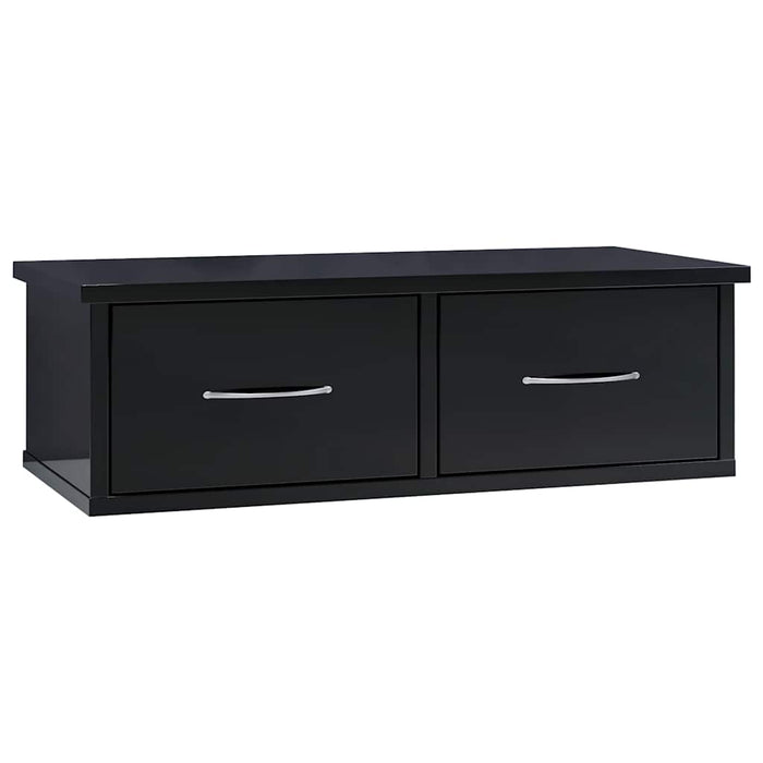 Raft de perete cu sertare, negru extralucios, 60x26x18,5 cm WALTI