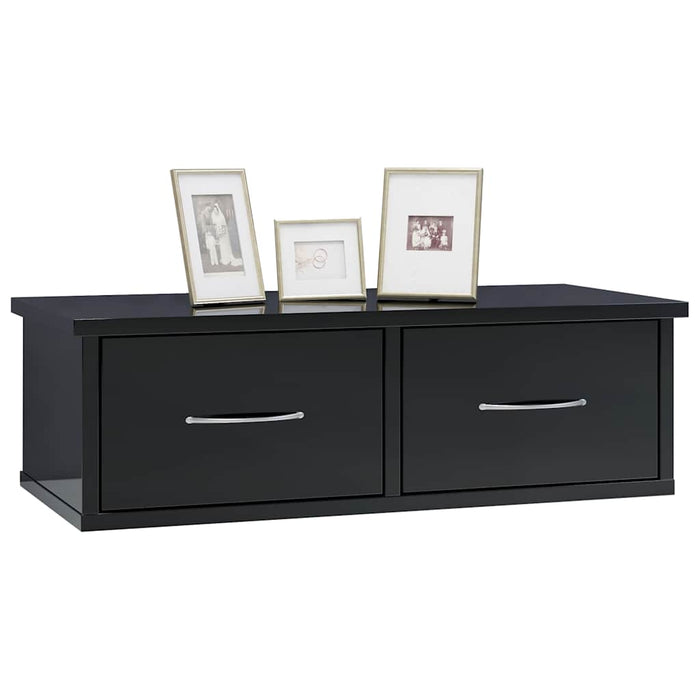 Raft de perete cu sertare, negru extralucios, 60x26x18,5 cm WALTI