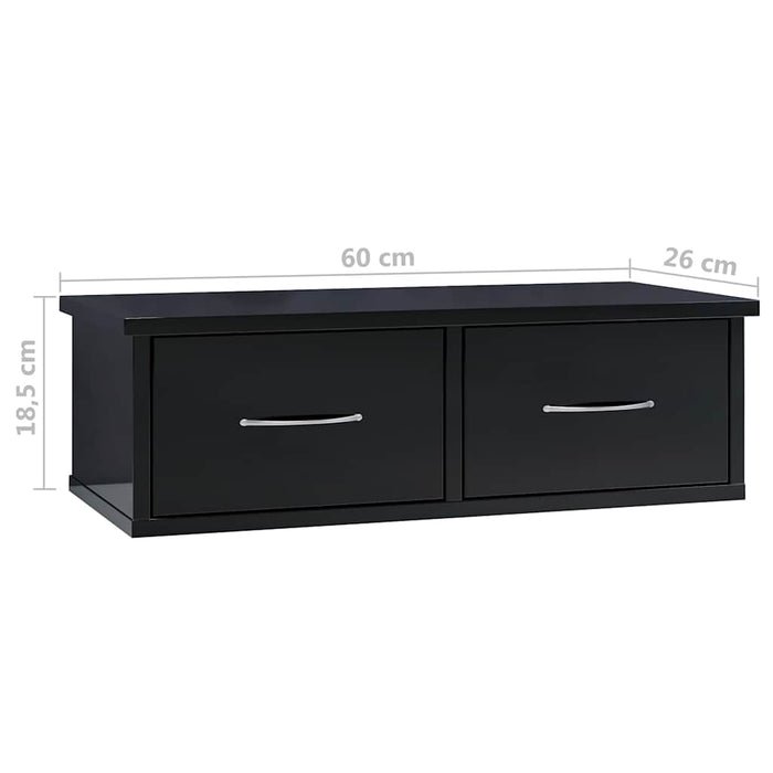 Raft de perete cu sertare, negru extralucios, 60x26x18,5 cm WALTI