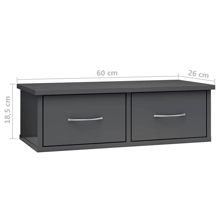 Raft de perete cu sertare, gri extralucios, 60x26x18,5 cm WALTI