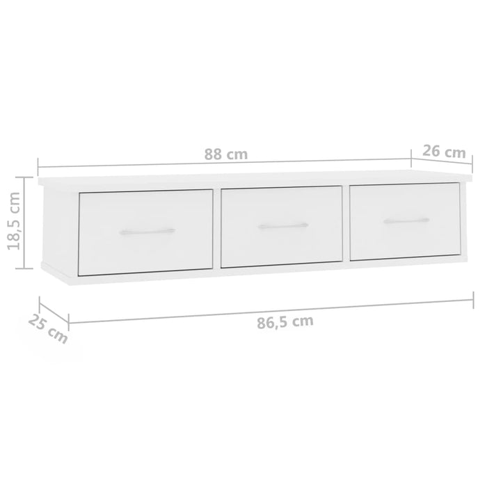 Raft de perete cu sertare, alb, 88x26x18,5 cm, lemn prelucrat - WALTI WALTI