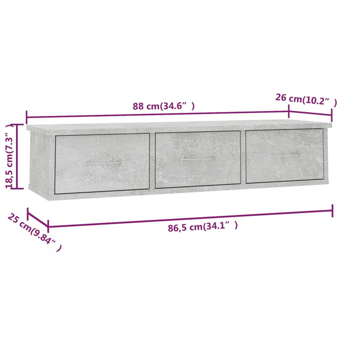 Dulap de perete cu sertare, gri beton, 88x26x18,5 cm - WALTI WALTI
