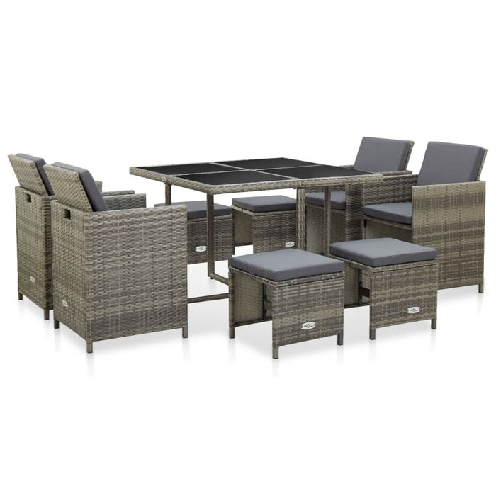Set mobilier de grădină cu perne, 9 piese, gri, poliratan WALTI