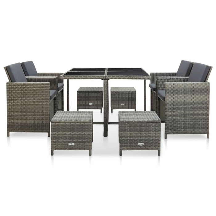 Set mobilier de grădină cu perne, 9 piese, gri, poliratan WALTI