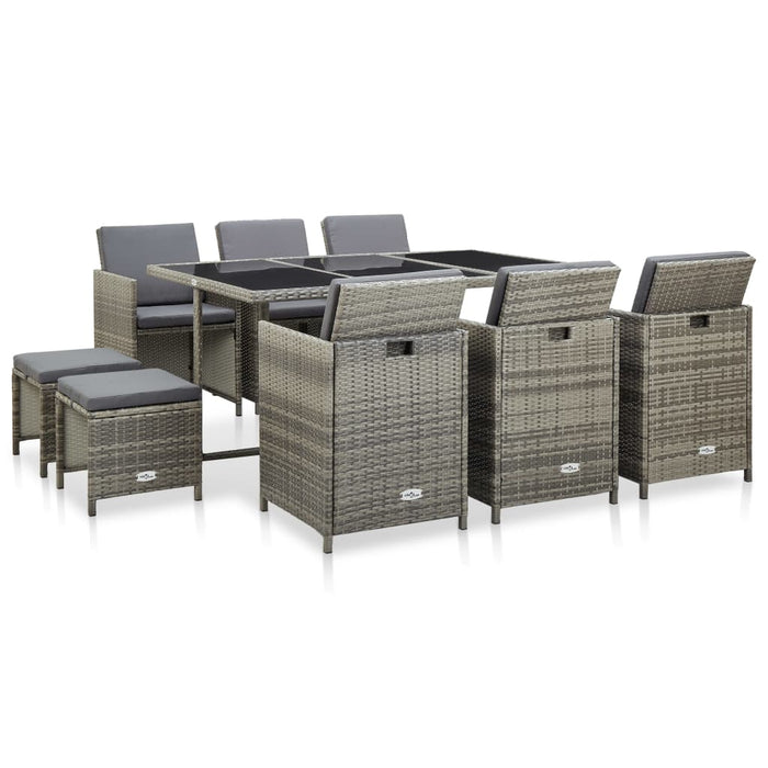 Set mobilier de exterior cu perne, 11 piese, gri, poliratan - WALTI WALTI