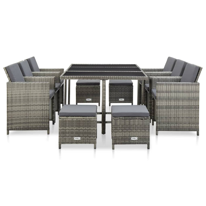 Set mobilier de exterior cu perne, 11 piese, gri, poliratan - WALTI WALTI