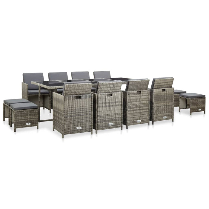 Set mobilier de exterior cu perne, 13 piese, gri, poliratan - WALTI WALTI