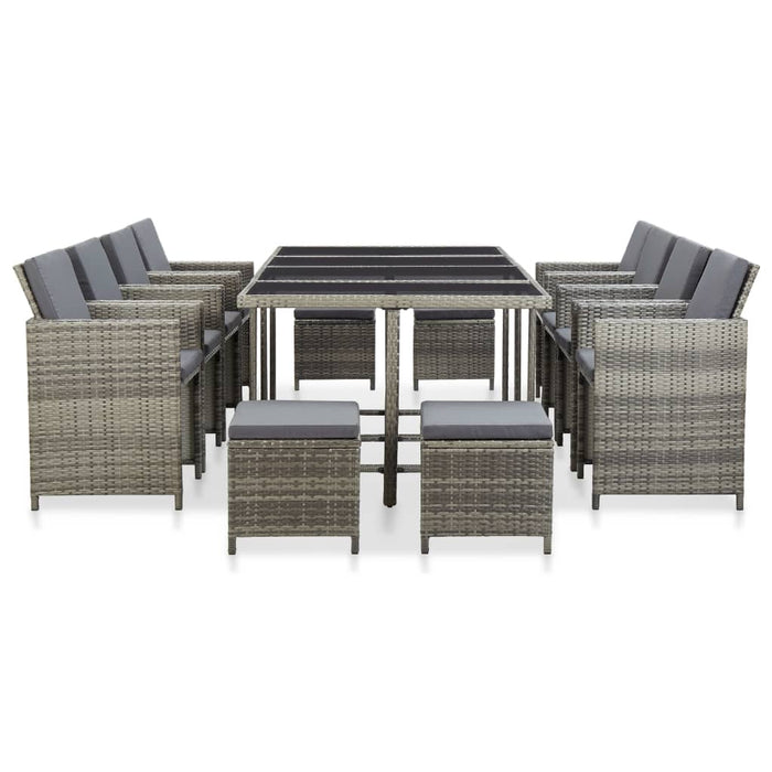 Set mobilier de exterior cu perne, 13 piese, gri, poliratan - WALTI WALTI