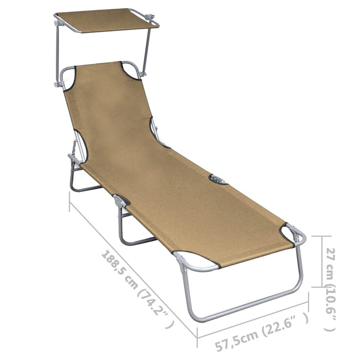 Șezlong pliabil cu copertină, gri taupe, aluminiu - WALTI WALTI
