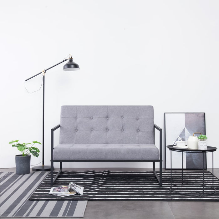 Canapea cu 2 locuri și cotiere gri deschis oțel&material textil - WALTI WALTI