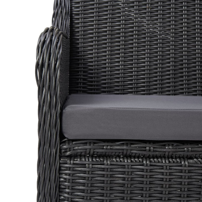 Set mobilier bistro de grădină cu perne 3 piese negru poliratan - WALTI WALTI