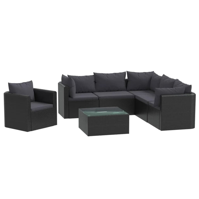 Set mobilier de grădină cu perne, 7 piese, negru, poliratan - WALTI WALTI