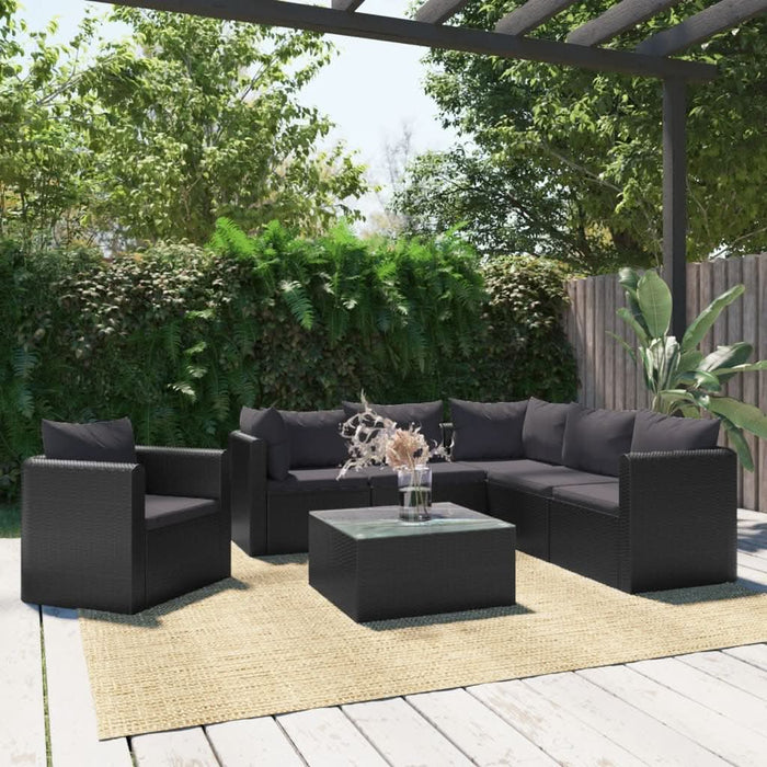 Set mobilier de grădină cu perne, 7 piese, negru, poliratan - WALTI WALTI