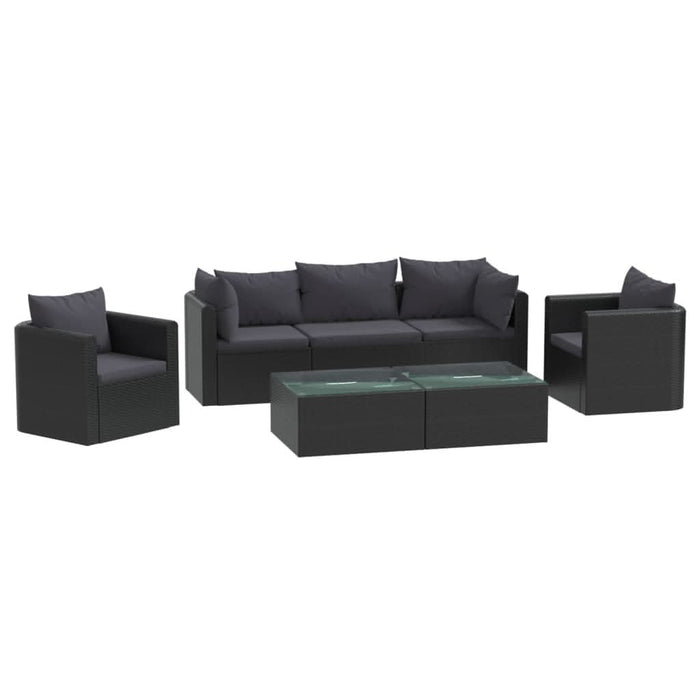 Set mobilier de grădină cu perne, 7 piese, negru, poliratan - WALTI WALTI