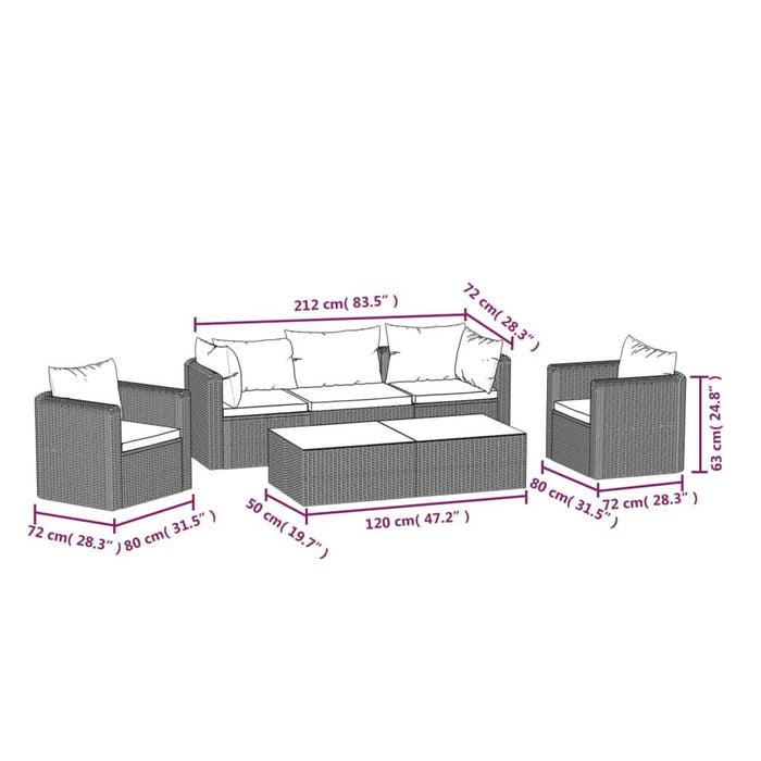Set mobilier de grădină cu perne, 7 piese, negru, poliratan - WALTI WALTI