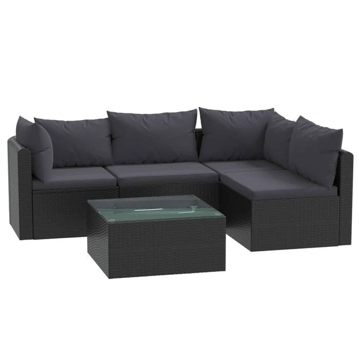 Set mobilier de grădină cu perne, 5 piese, negru, poliratan - WALTI WALTI