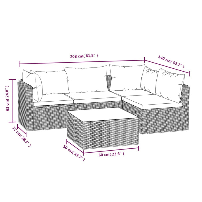 Set mobilier de grădină cu perne, 5 piese, negru, poliratan - WALTI WALTI