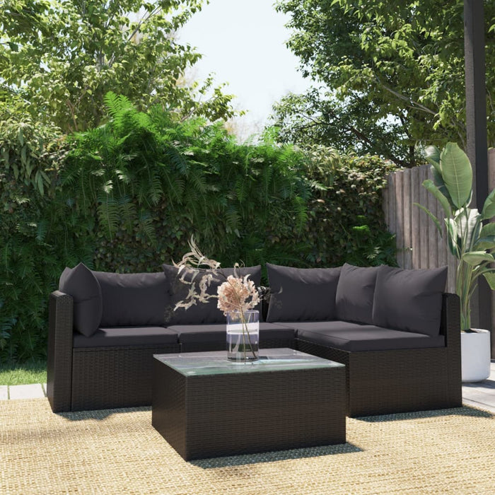 Set mobilier de grădină cu perne, 5 piese, negru, poliratan - WALTI WALTI