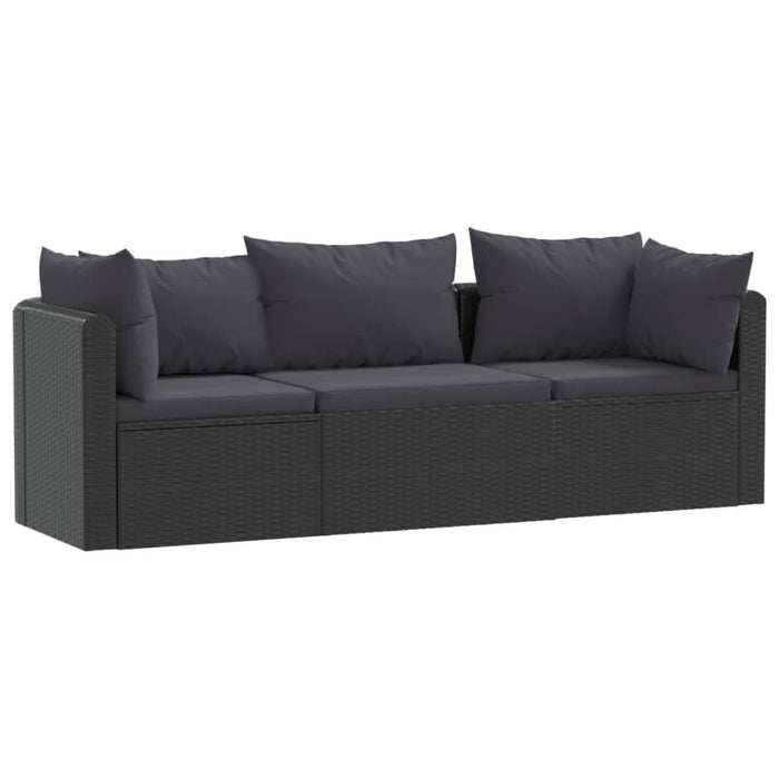 Set mobilier de grădină cu perne, 3 piese, negru, poliratan - WALTI WALTI
