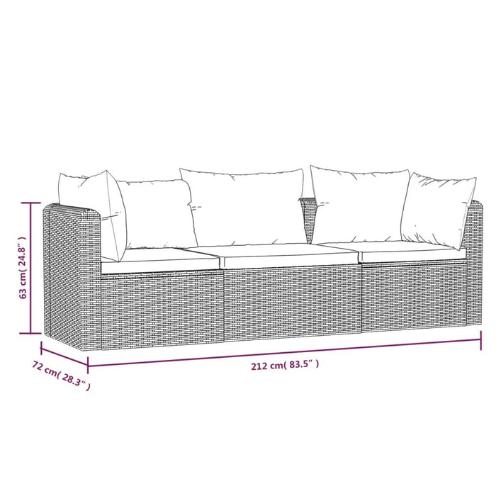Set mobilier de grădină cu perne, 3 piese, negru, poliratan - WALTI WALTI