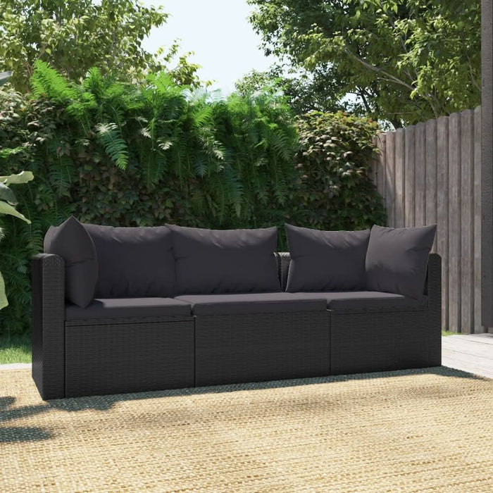 Set mobilier de grădină cu perne, 3 piese, negru, poliratan - WALTI WALTI