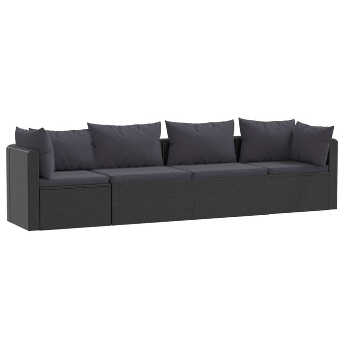 Set mobilier de grădină cu perne, 4 piese, negru, poliratan - WALTI WALTI