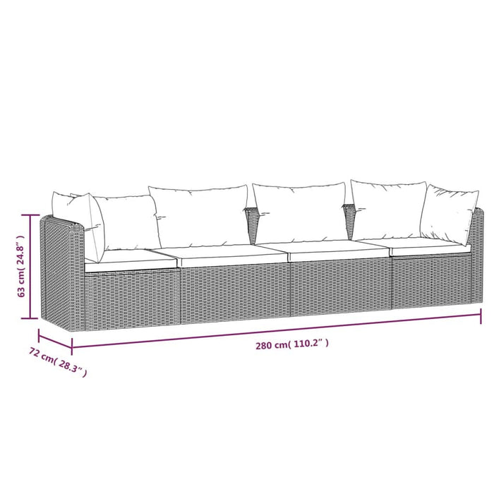 Set mobilier de grădină cu perne, 4 piese, negru, poliratan - WALTI WALTI