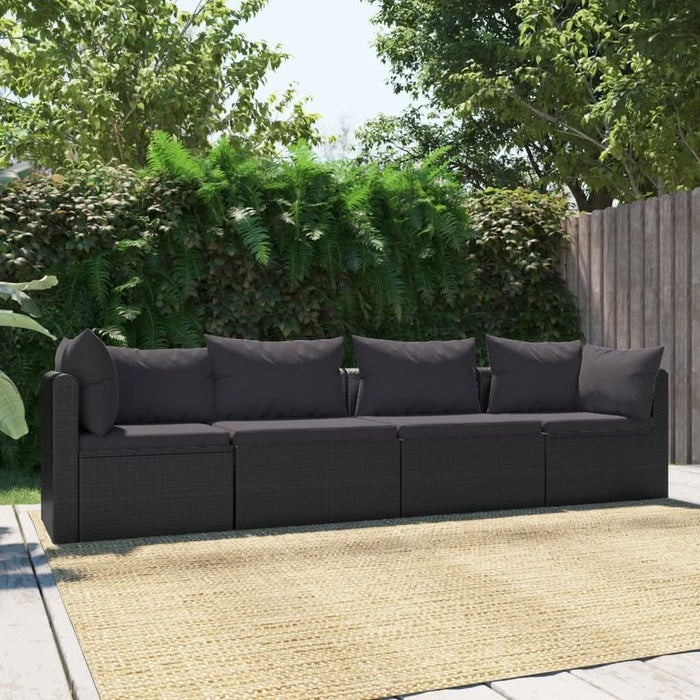 Set mobilier de grădină cu perne, 4 piese, negru, poliratan - WALTI WALTI