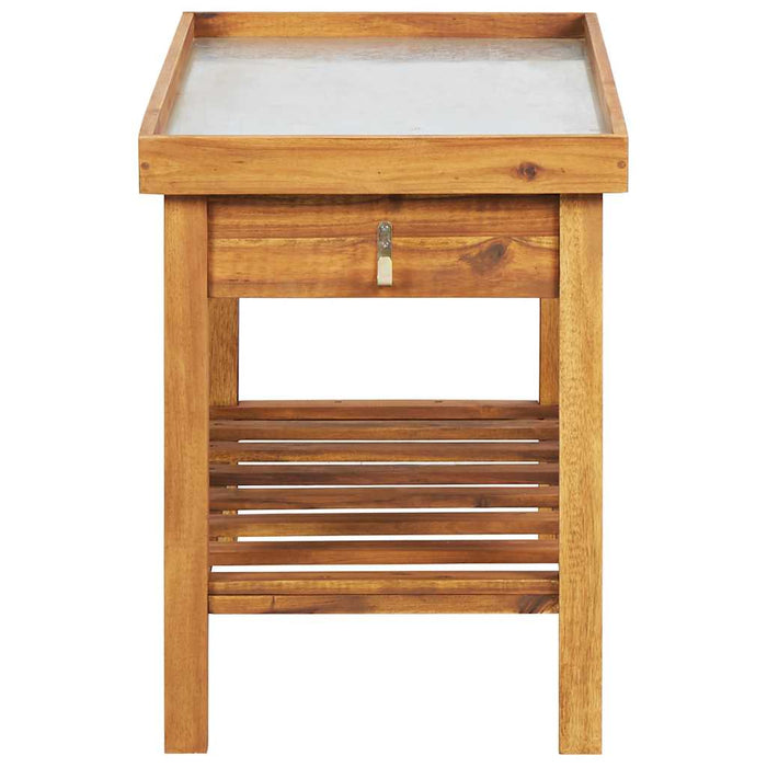 Banc de lucru de grădină, blat din zinc, lemn masiv de acacia - WALTI WALTI