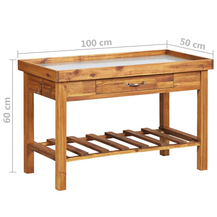 Banc de lucru de grădină, blat din zinc, lemn masiv de acacia - WALTI WALTI