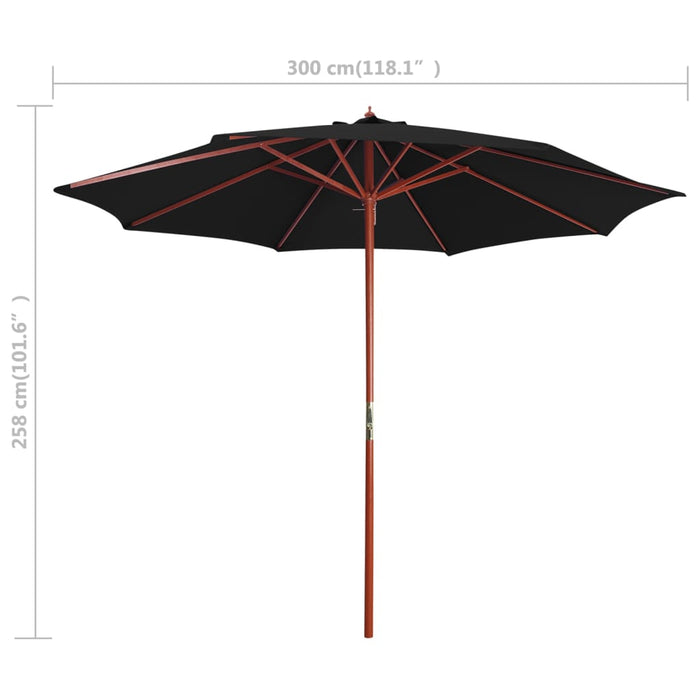 Umbrelă de soare cu stâlp din lemn, negru, 300 x 258 cm - WALTI WALTI