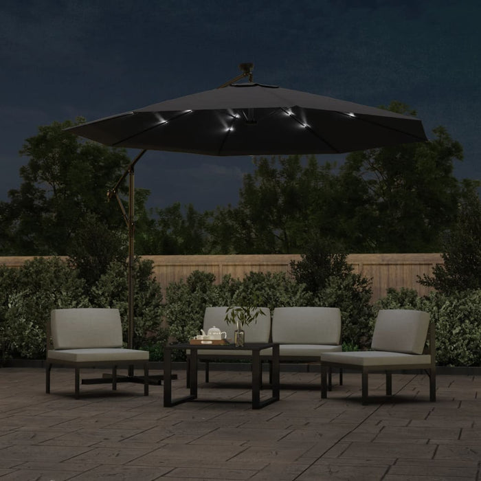 Umbrelă în consolă cu LED și stâlp din oțel, negru, 300 cm WALTI