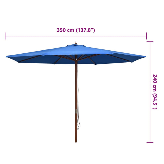 Umbrelă de soare de exterior, stâlp din lemn, albastru, 350 cm - WALTI WALTI