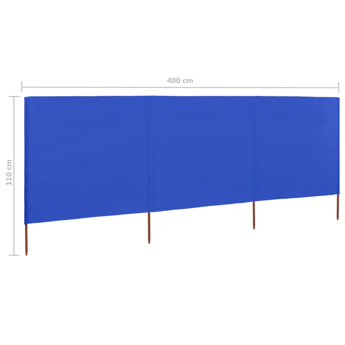 Paravan anti-vânt cu 3 panouri, azur, 400 x 80 cm, textil - WALTI WALTI
