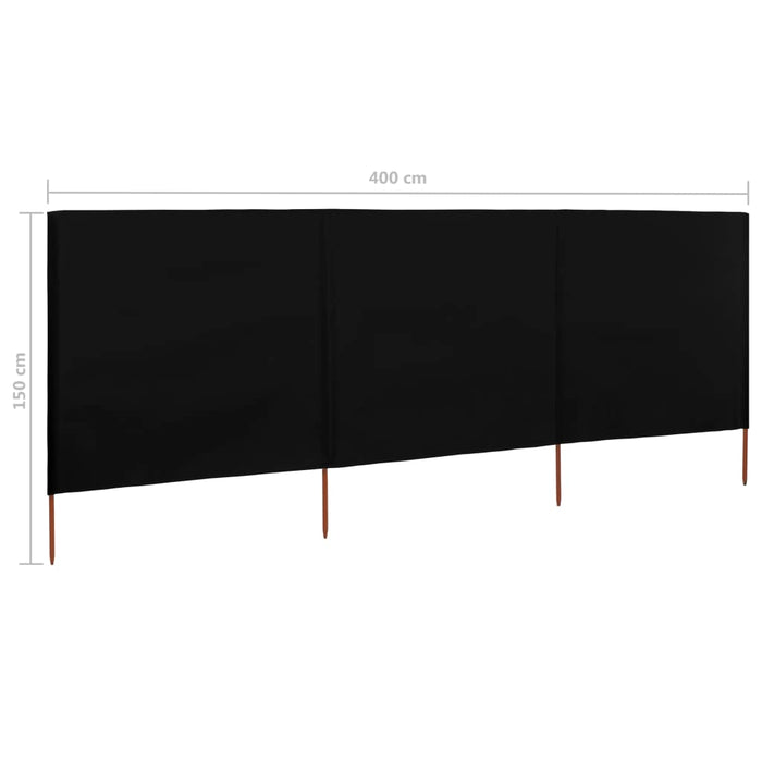 Paravan anti-vânt cu 3 panouri, negru, 400 x 120 cm, textil - WALTI WALTI