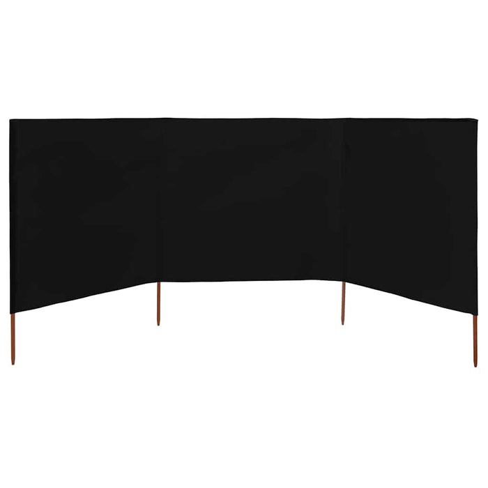 Paravan anti-vânt cu 3 panouri, negru, 400 x 160 cm, textil WALTI