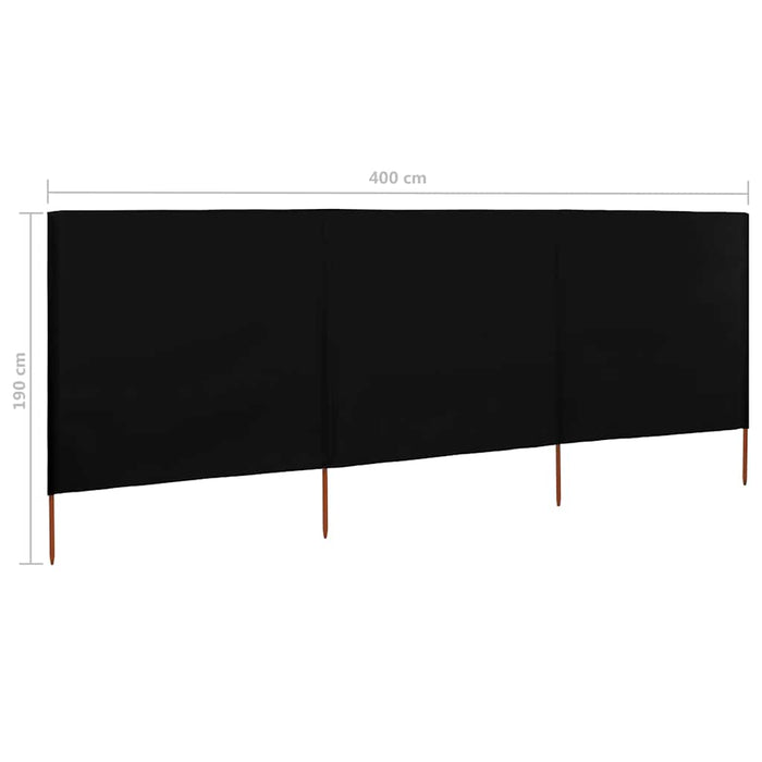 Paravan anti-vânt cu 3 panouri, negru, 400 x 160 cm, textil WALTI