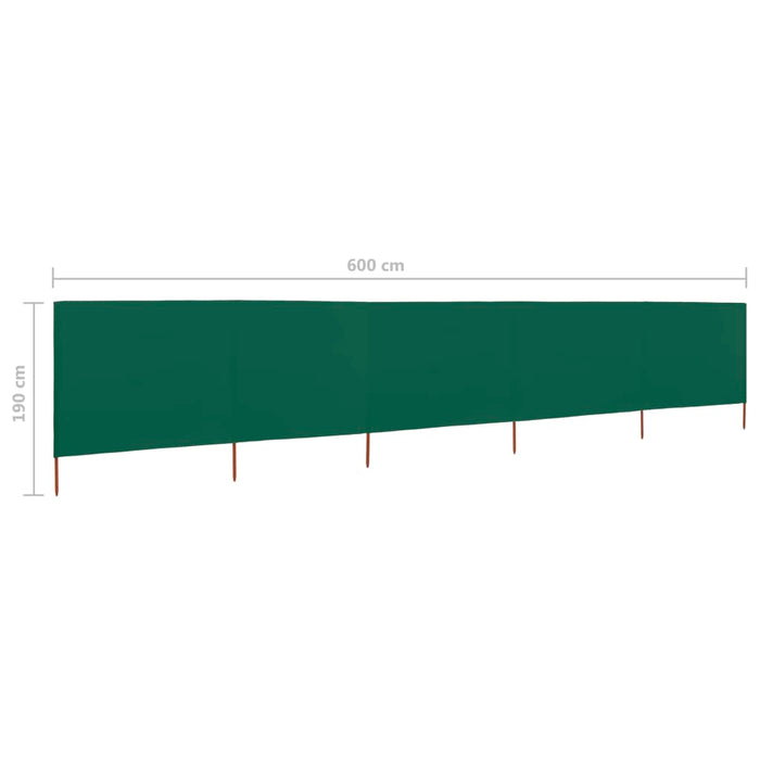 Paravan anti-vânt cu 5 panouri, verde, 600 x 160 cm, textil - WALTI WALTI