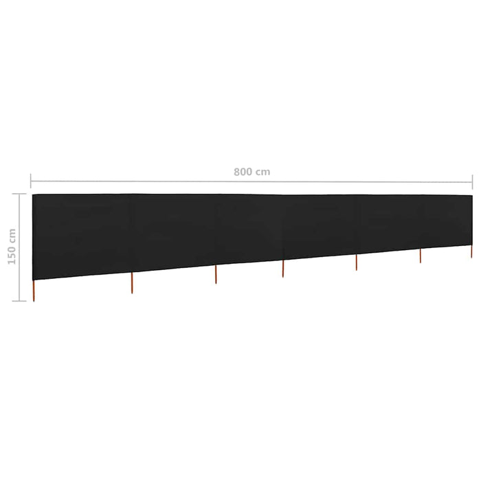 Paravan anti-vânt cu 6 panouri, negru, 800 x 120 cm, textil - WALTI WALTI