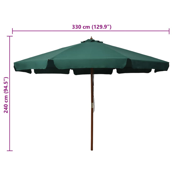 Umbrelă de soare de exterior, stâlp din lemn, verde, 330 cm - WALTI WALTI